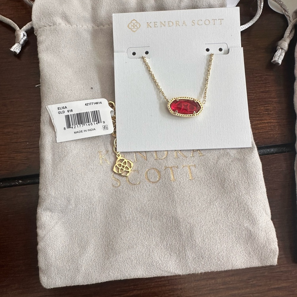 Kendra Scott Gold Necklace with Ruby Red Pendant